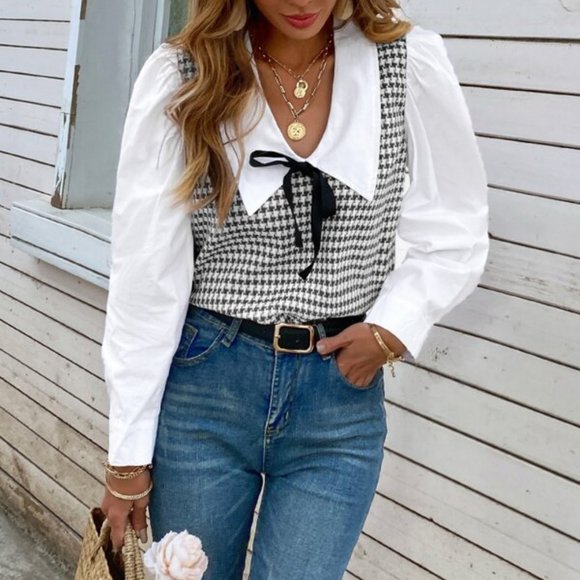 CHIC DOLLZ Houndstooth Print Blouse - Picture 5 of 7